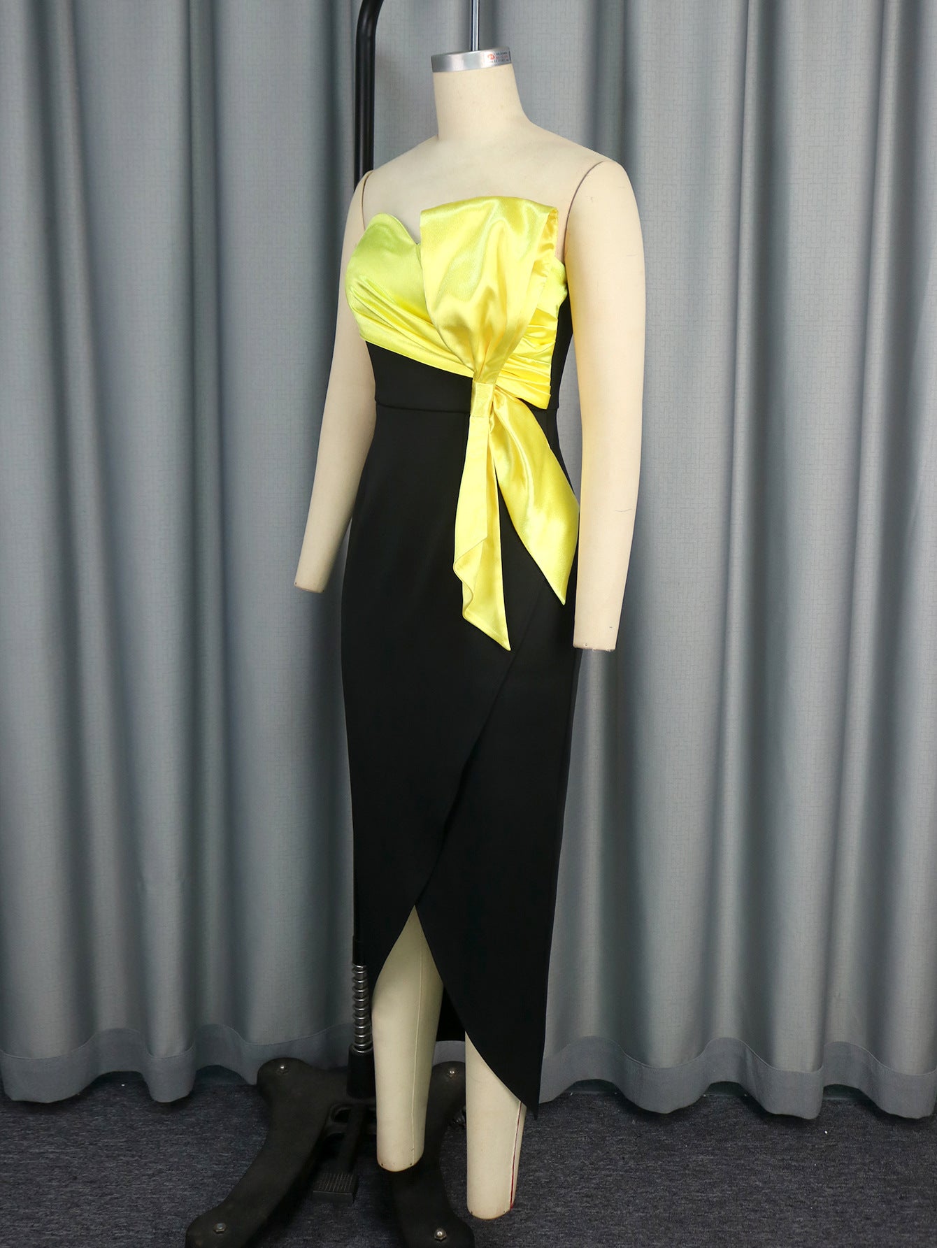 Women Sexy Contrast Strapless Bodycon Bow Evening Dress 9