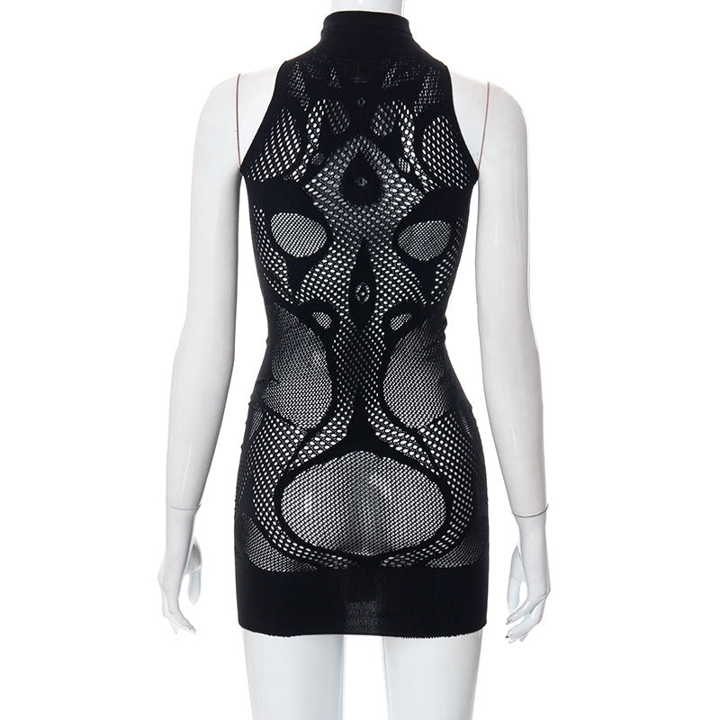 Fashion Women Spring Solid Color Sexy Bodycon Slim See-Through Dress 7