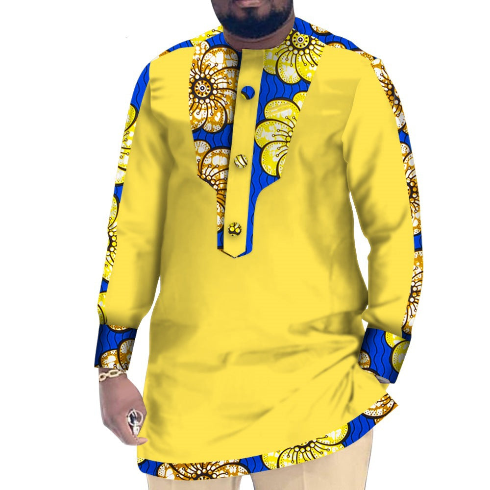 Casual Cotton Men's African Clothing Dashiki Patchwork Long Sleeve Top Bazin Ridge Traditional African Clothing 19