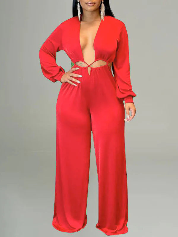 Feminine Solid Color Women's Long Sleeve Jumpsuit 3