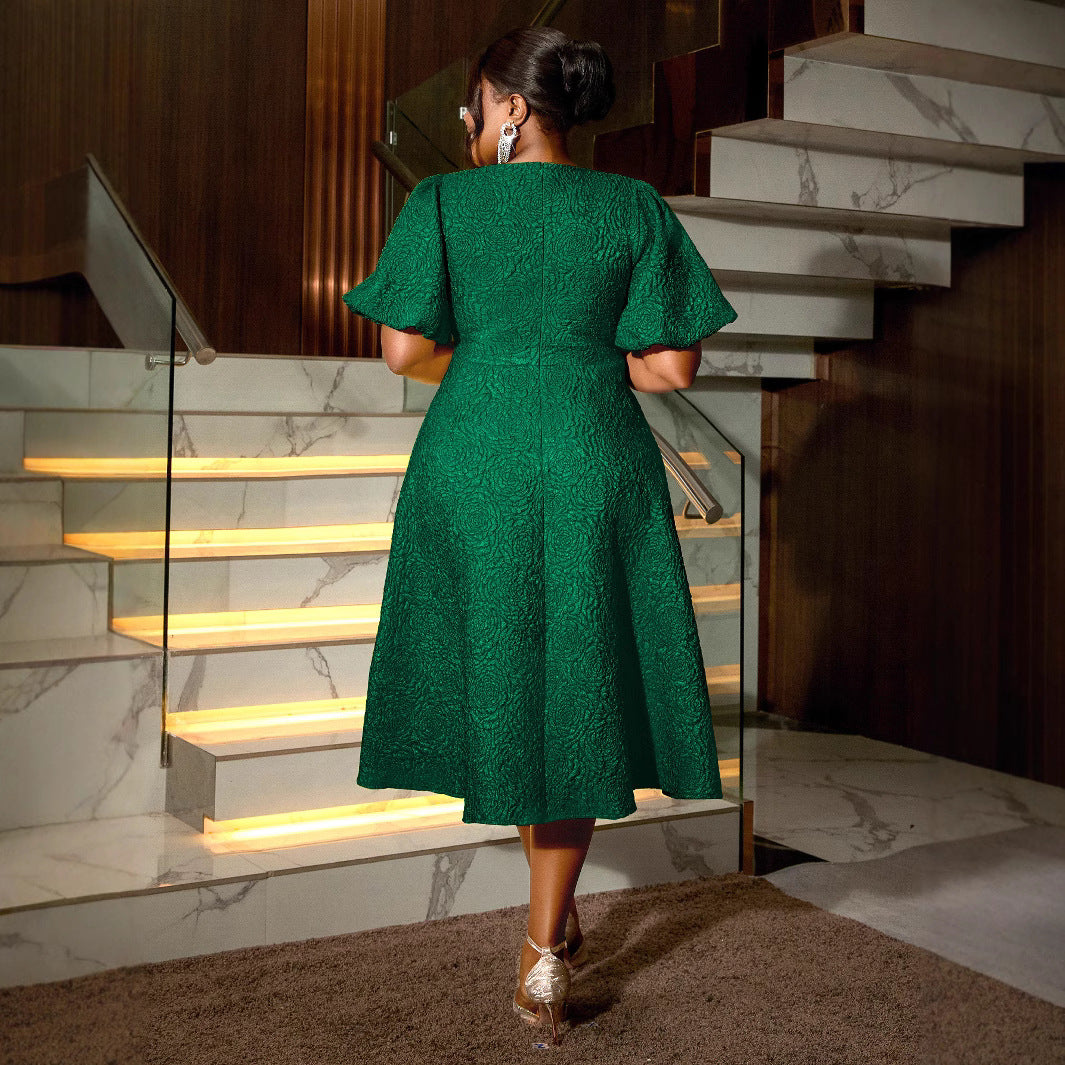 Fashion Puff Sleeve High Waist Plus Size Party Dress 4