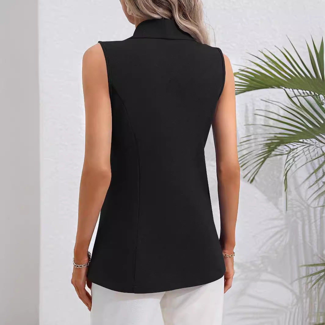 Women Fall Solid Round Neck Sleeveless Vest 9