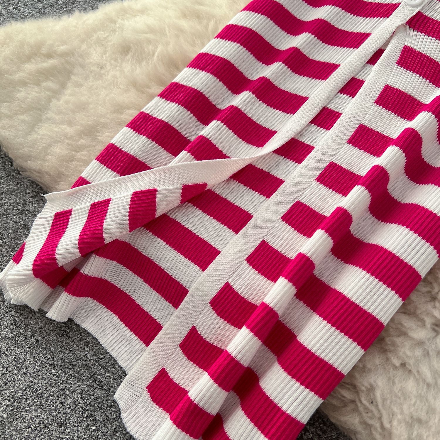 Women Metal Button Slit Knitting Dress 19