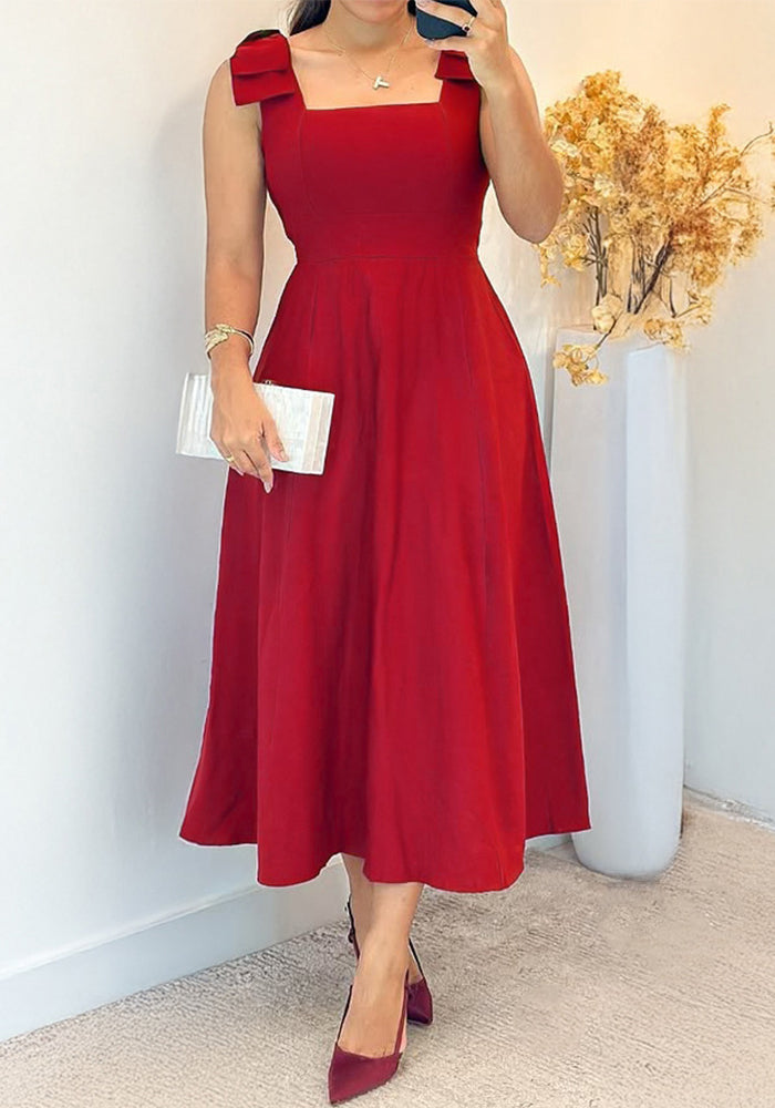Women Solid Bow Dress
