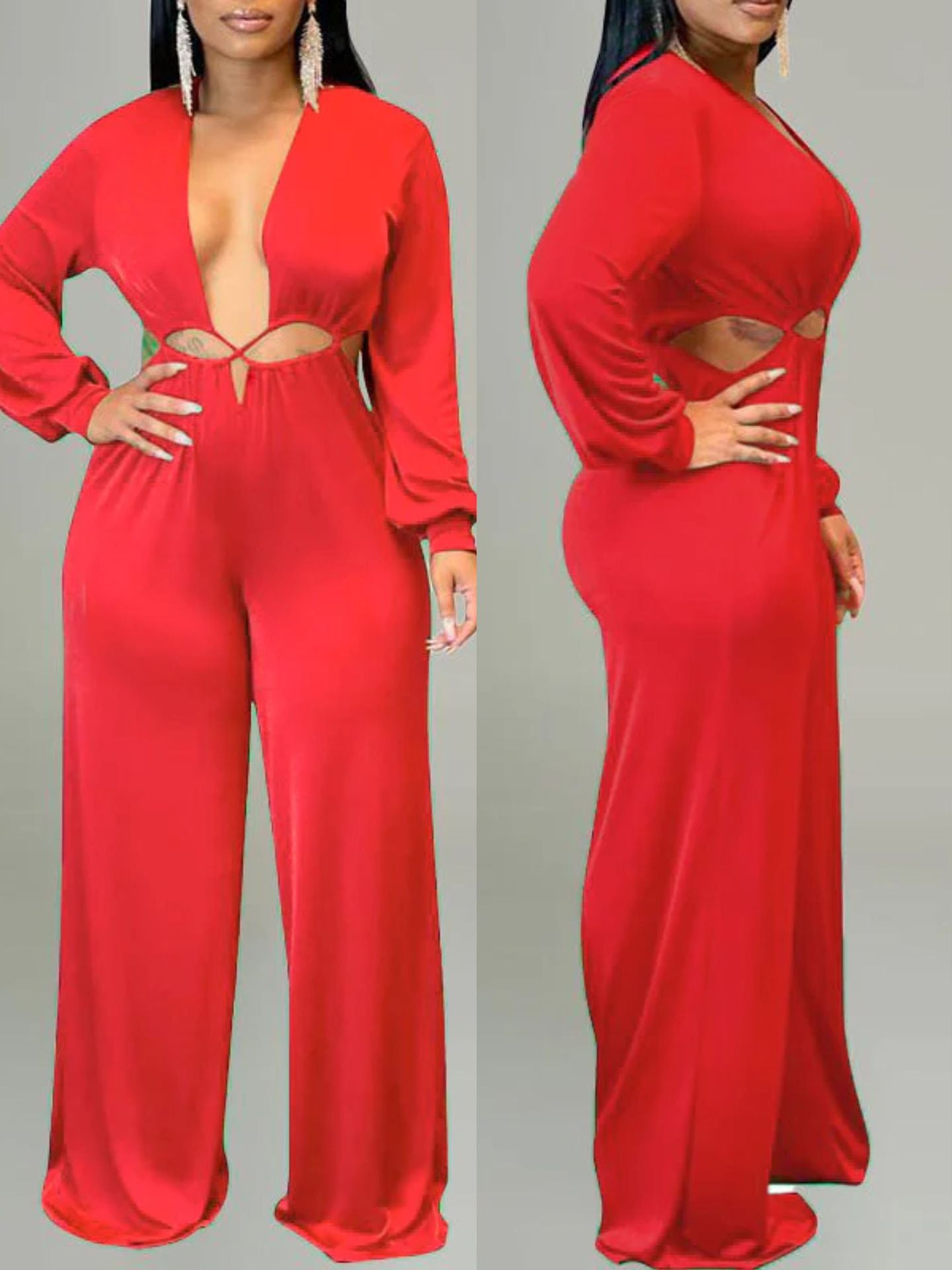Feminine Solid Color Women's Long Sleeve Jumpsuit