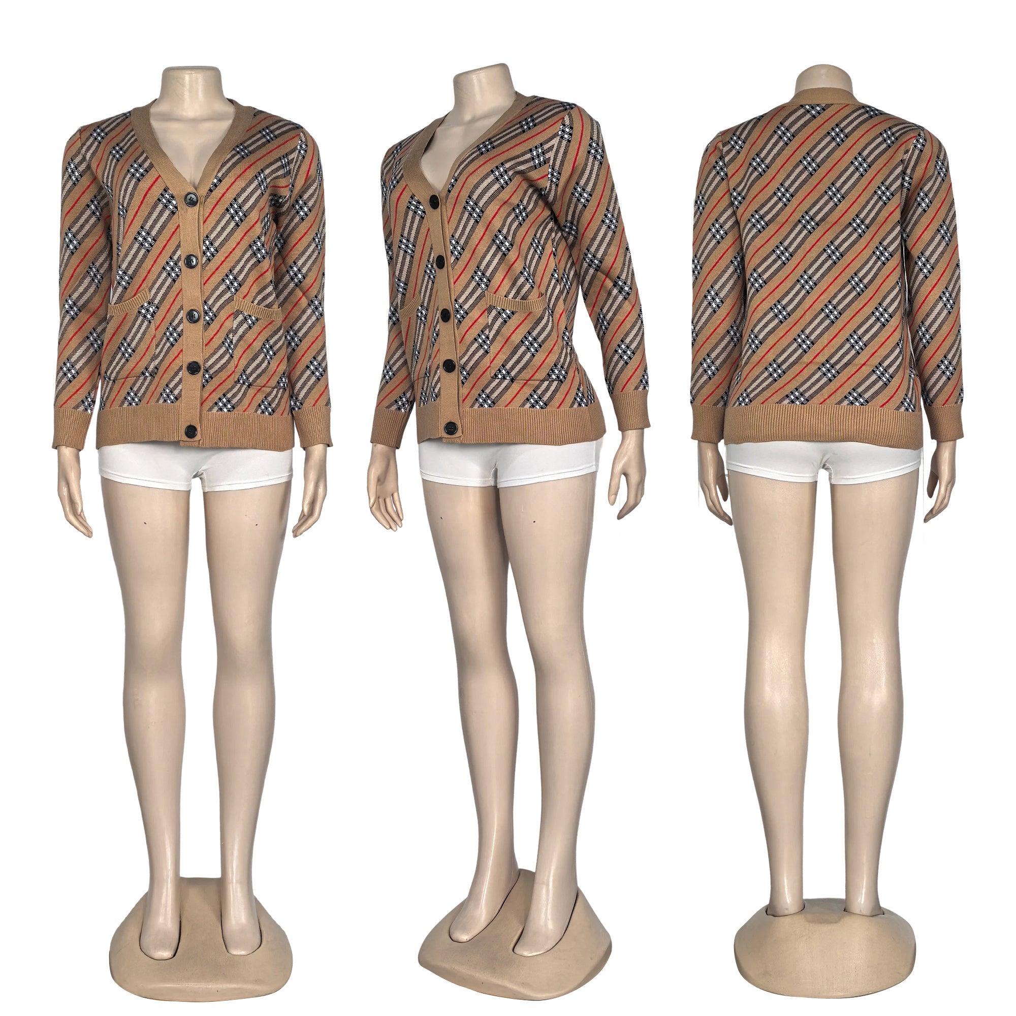 Women Autumn/Winter Plaid Knitting Coat and Sweater 4