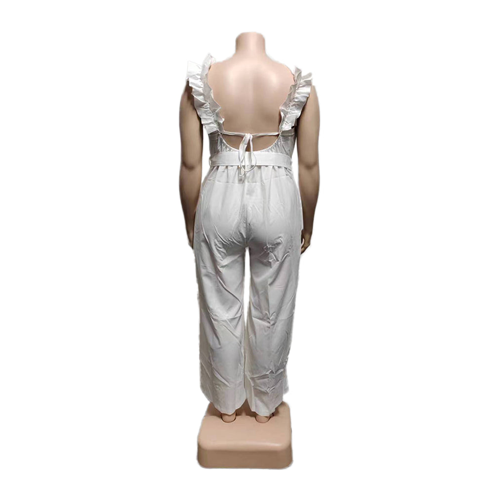 Plus Size Lace Strap Back Cutout Solid Plus Size Cool Silk Loose Fit Jumpsuit 10