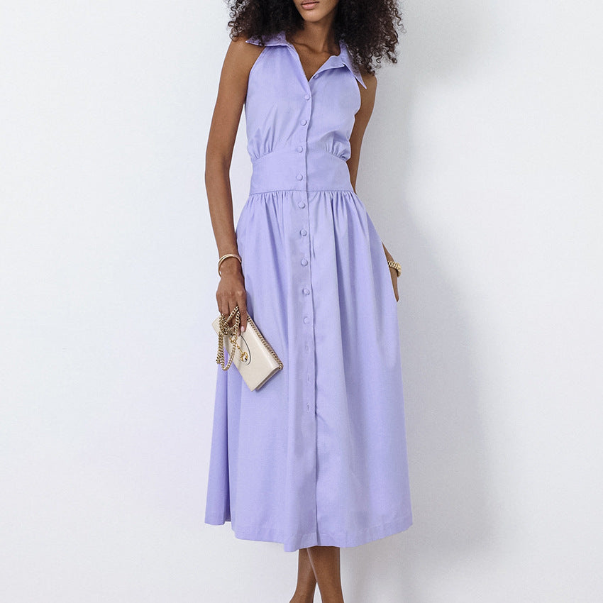 Women Summer Sexy Purple Elegant Sleeveless Halter Neck Dress 10