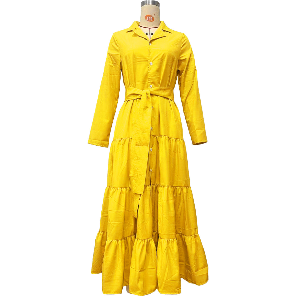 Spring Summer Women's Solid A-Line Shirt Dress With Belt 11