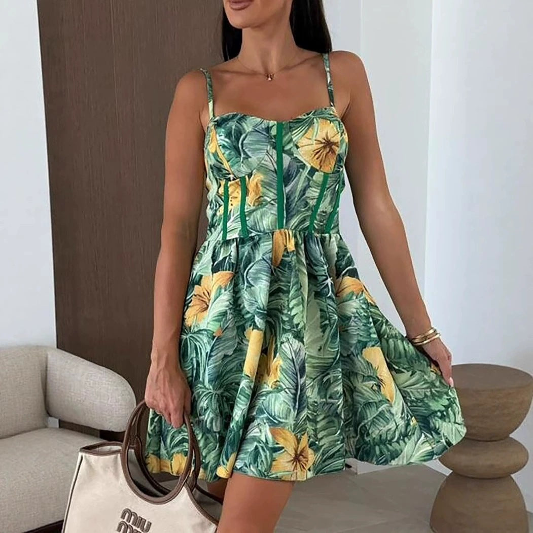 Sexy Strap Low Back Print Casual Women's Dress 7