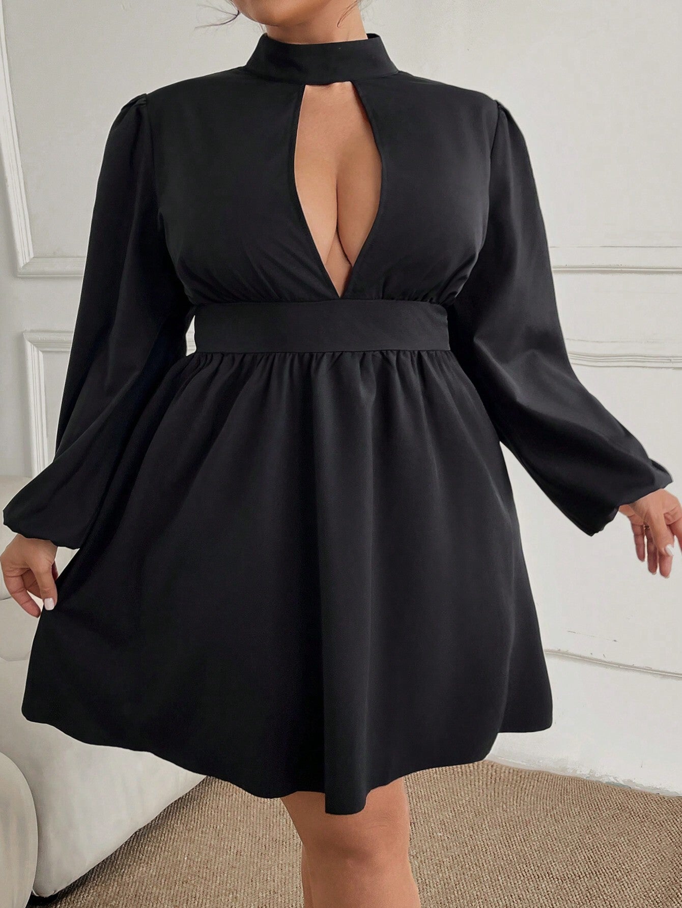 Autumn And Winter Plus Size Women's Sexy Half-High Collar Elegant Short Dress 5