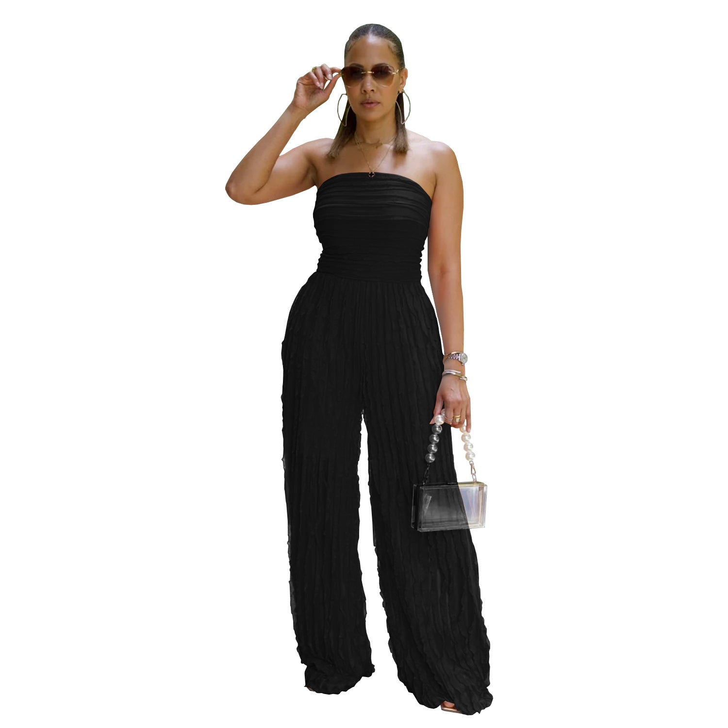 Women solid casual wave pattern jumpsuit 9