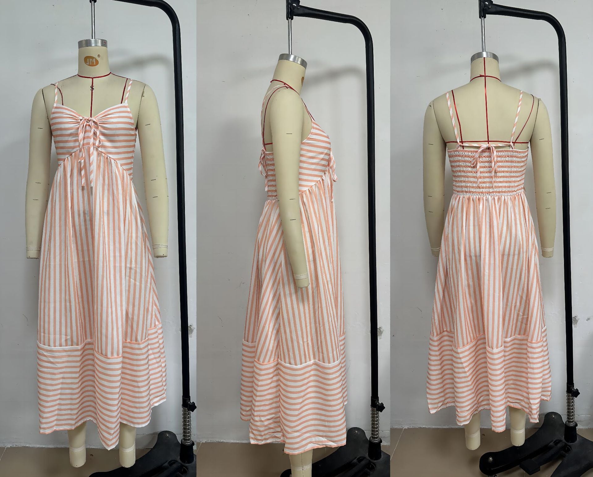 Women Summer V-Neck Striped Strap Dress 6