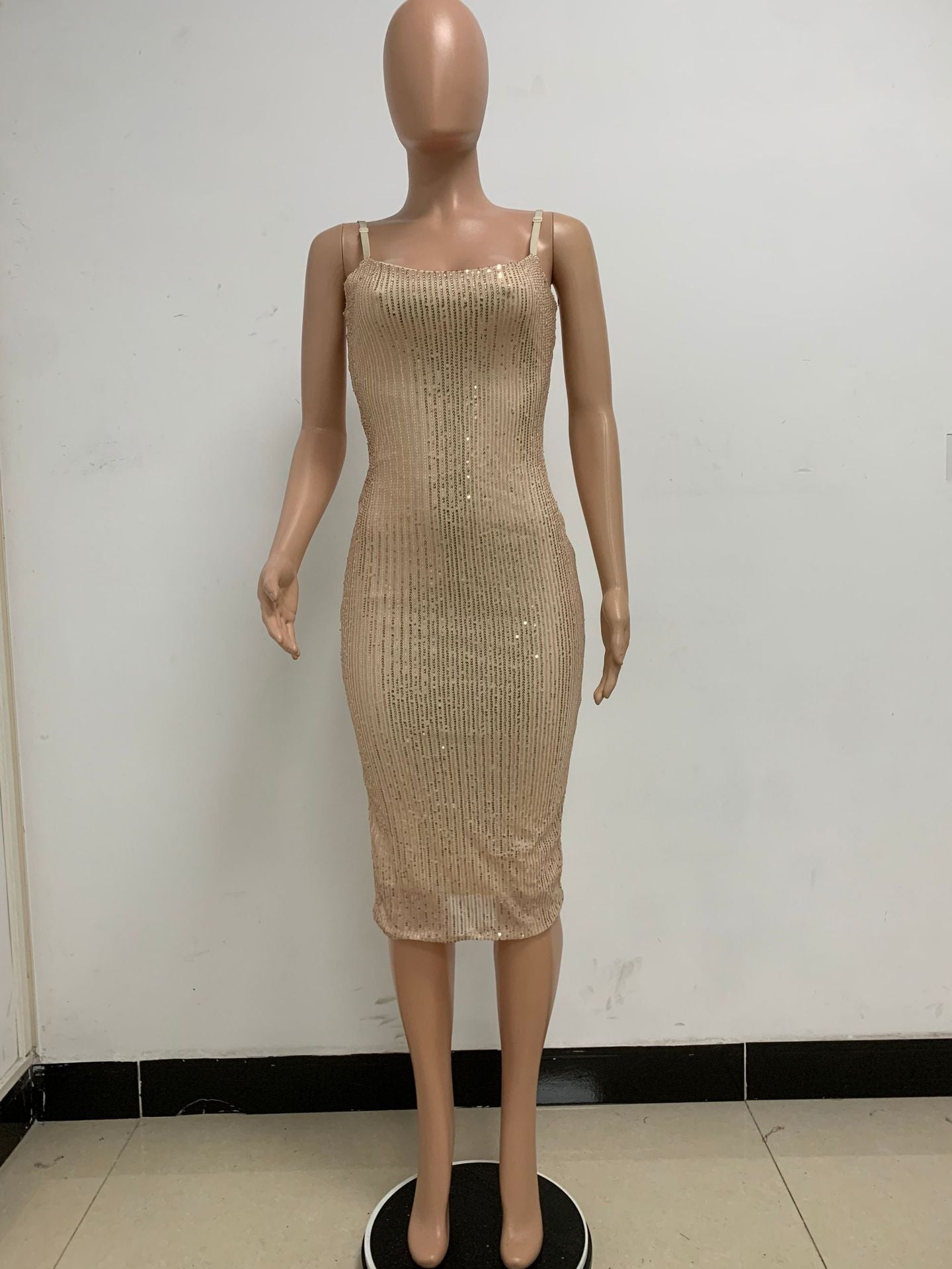 Summer Women's Sleeveless Low Back Straps Sequin Party Dress 79