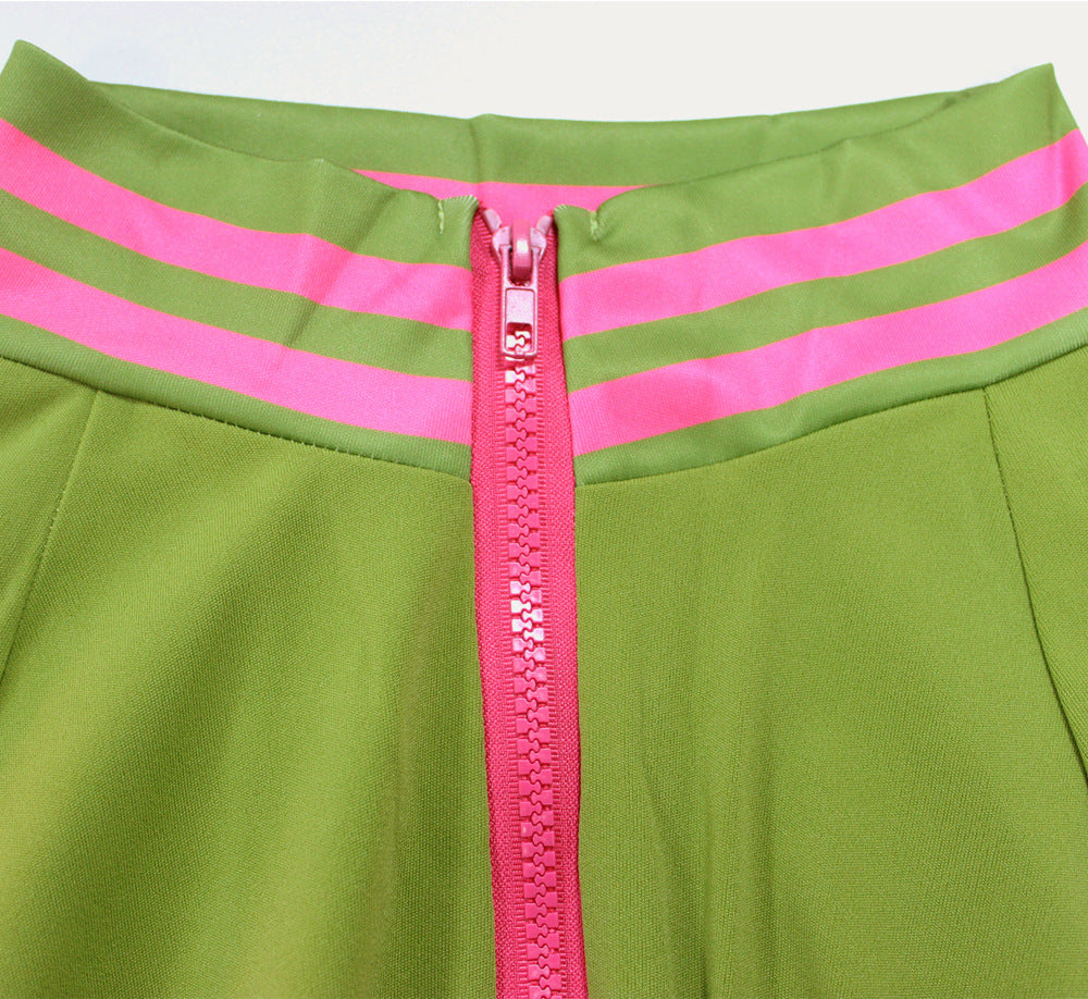 Zipper Stand Collar Striped Long-Sleeved Jacket Casual Pants Two-Piece Set 12