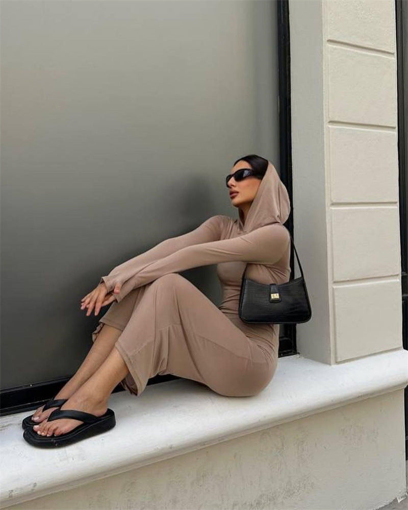 Women fall knitting hooded Bodycon dress 3