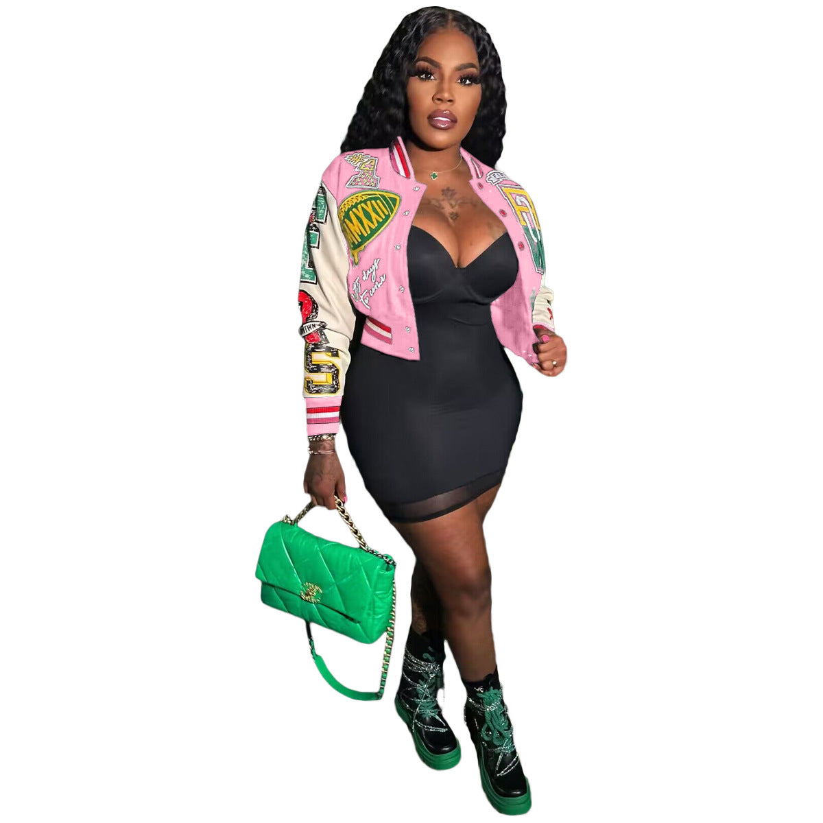 Women Ribbed Print Baseball Jacket 11