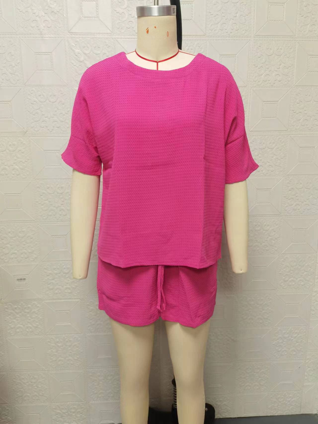 Women's Trendy Bat Short Sleeve Shirt Fashion Shorts Two Piece Set 24