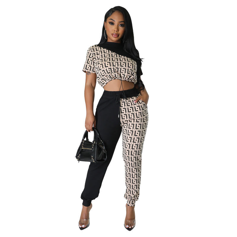 Women Fall Casual Colorblock Top and Pant Two-Piece Set 3