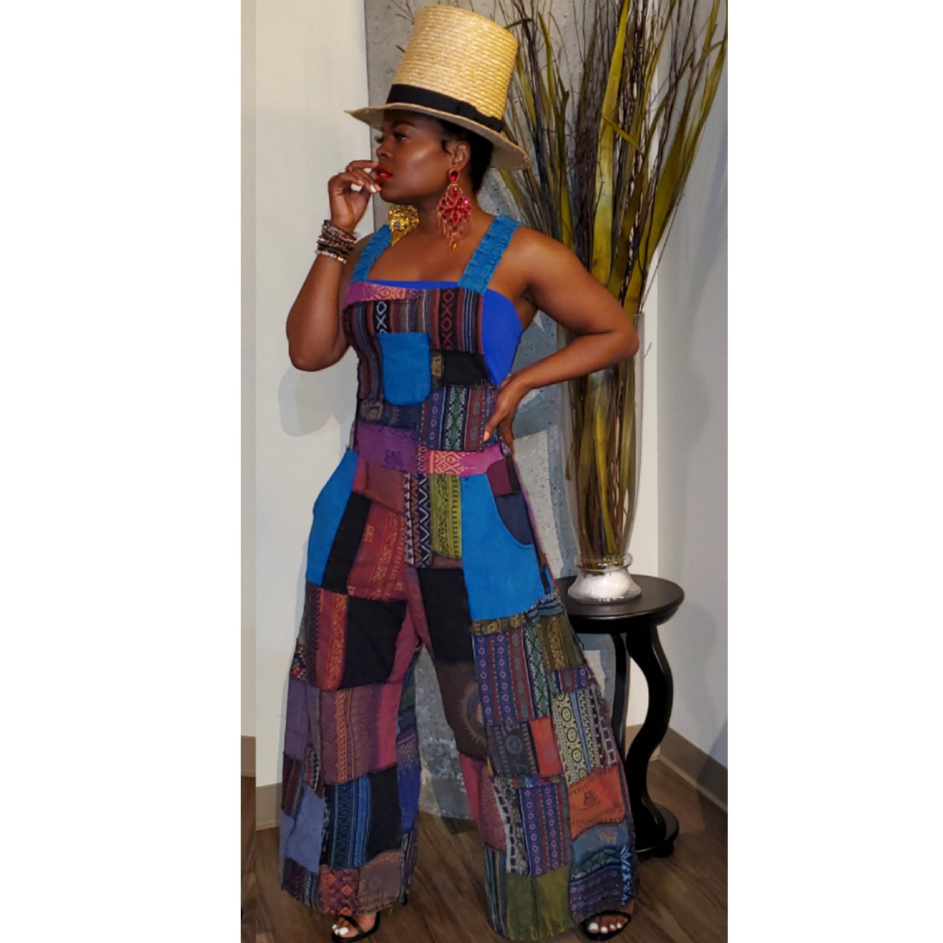 Women'S Printed Boho Bib Pants Strap Wide Leg Jumpsuit 7