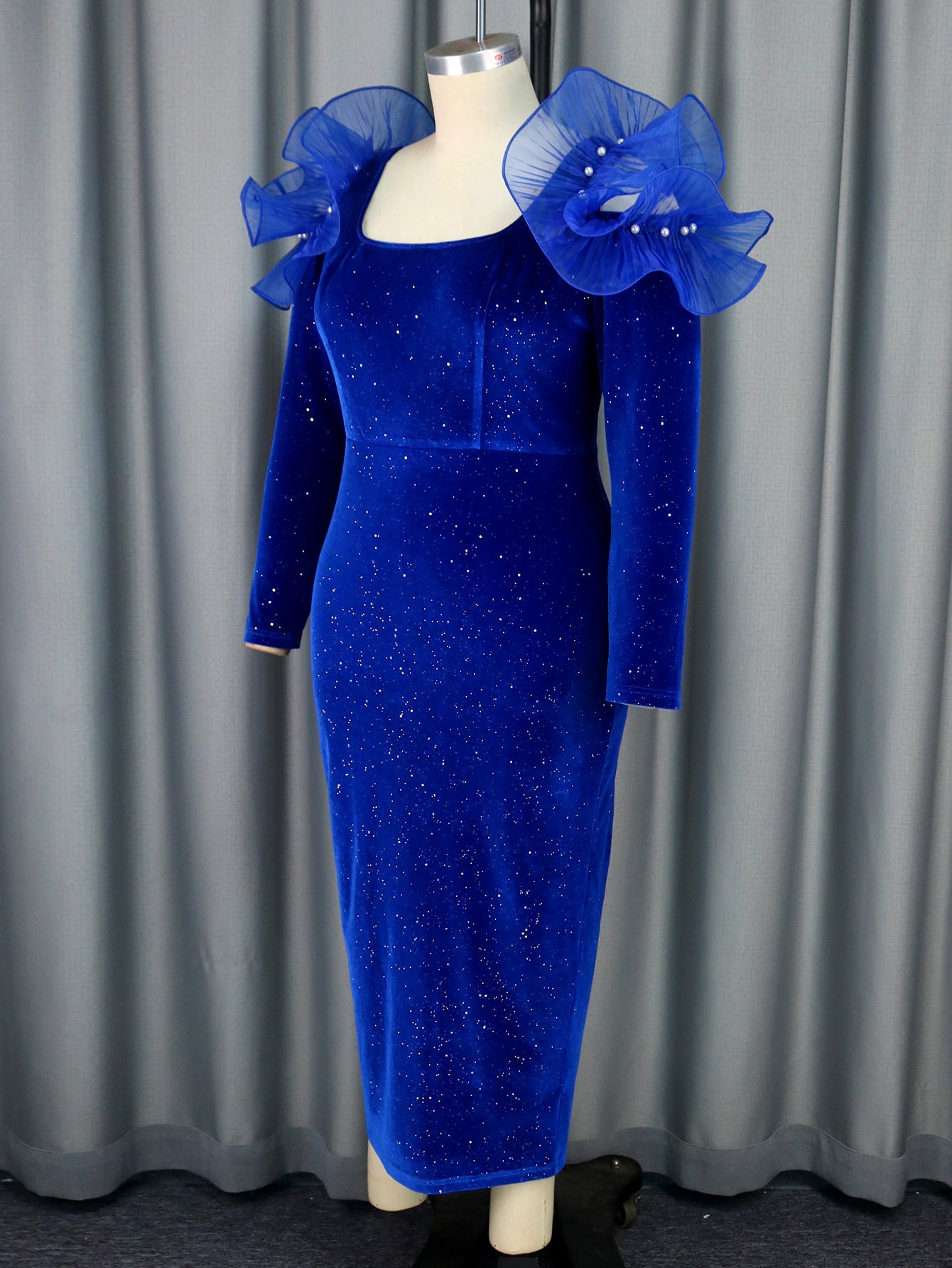 Women Elegant U-neck Backless Mesh Patchwork Formal Party Long Sleeve Dress 5