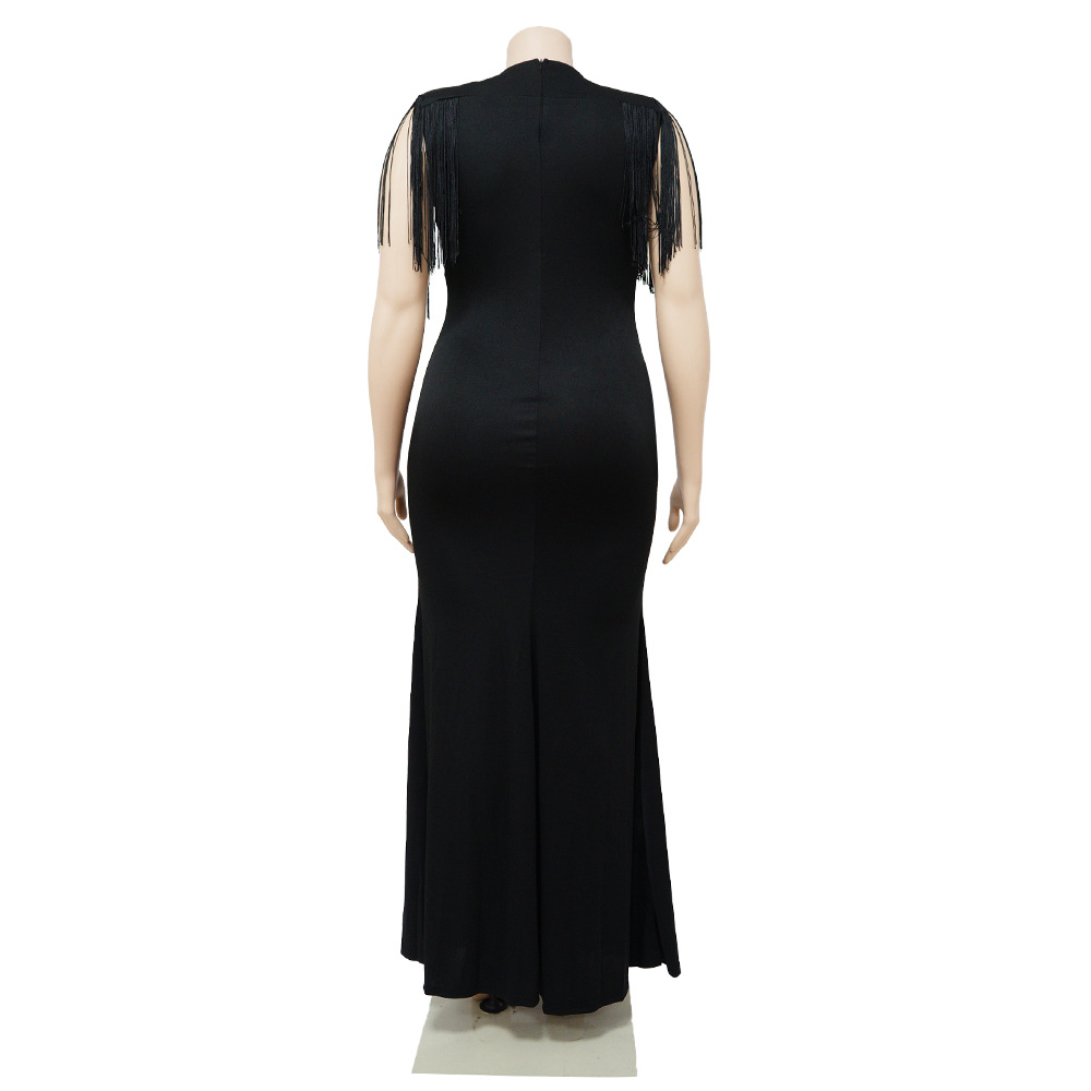 Plus Size Women Sexy V-Neck Sleeveless Fringe Dress 13