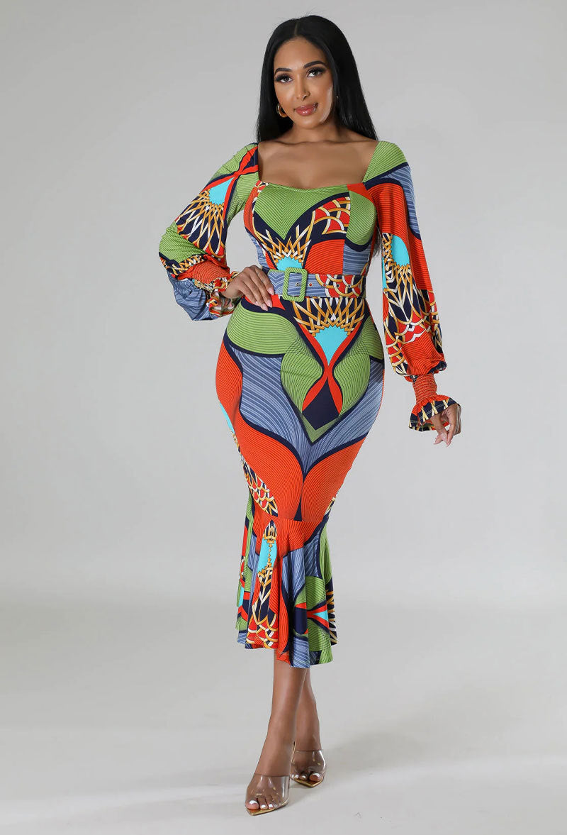 Casual Fashion Women's Long Sleeve Slim Printed Dress 3