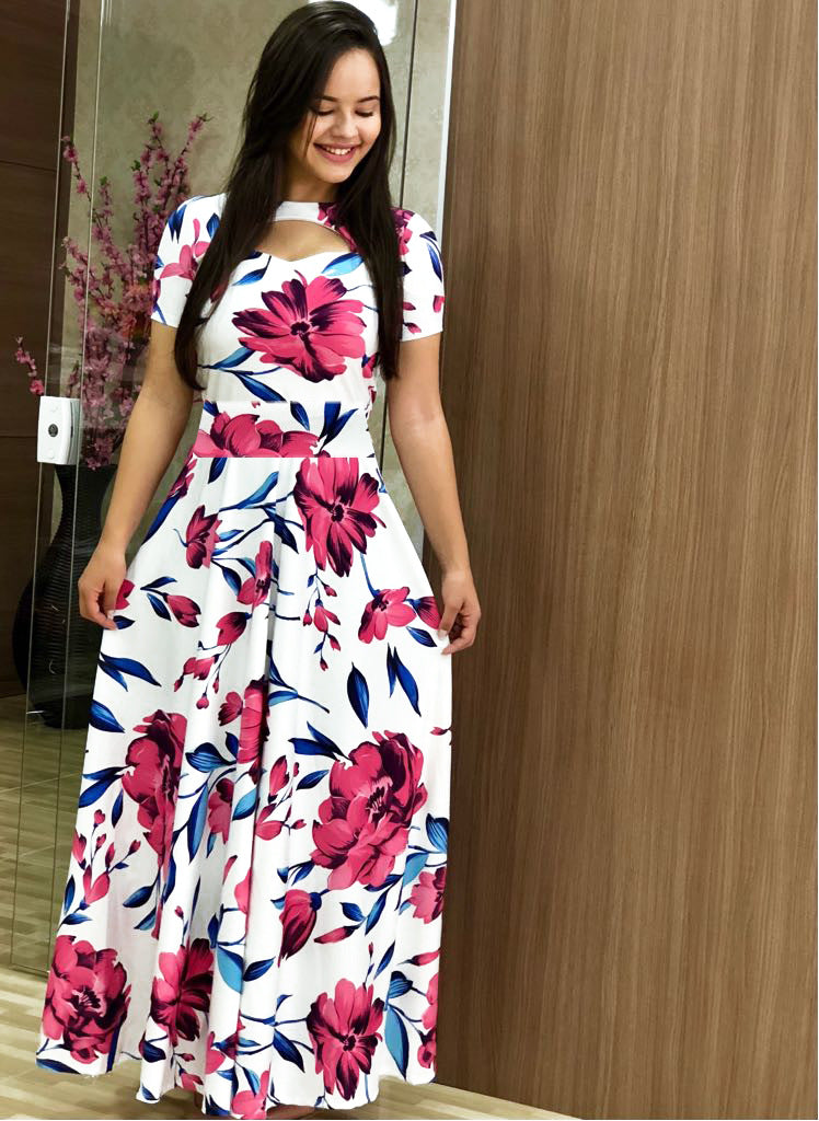 Women Sexy Fashion Floral Botanical Print Short Sleeve Maxi Dress 15