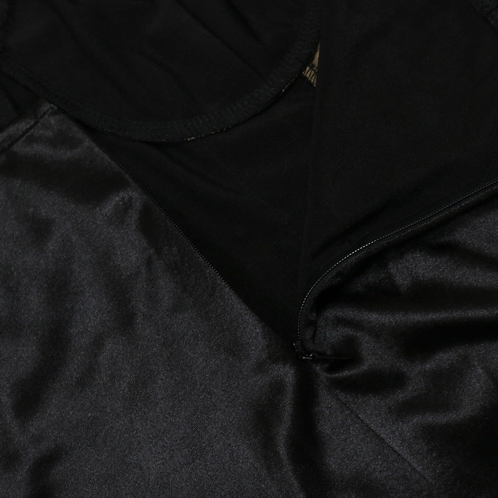 Sexy Solid Color Beaded Strap Irregular Party Dress Women Slit Long Gown 22