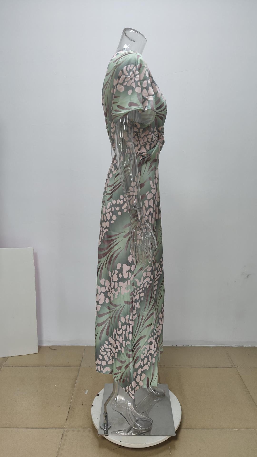 Summer women's fashion print sexy v-neck midi dress 7