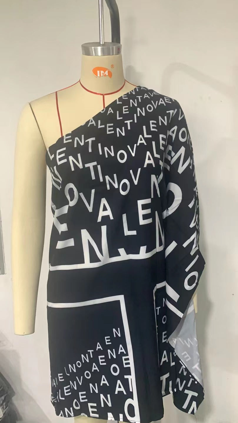 Spring Summer Positioning Print Ombre One Shoulder Casual Dress 19