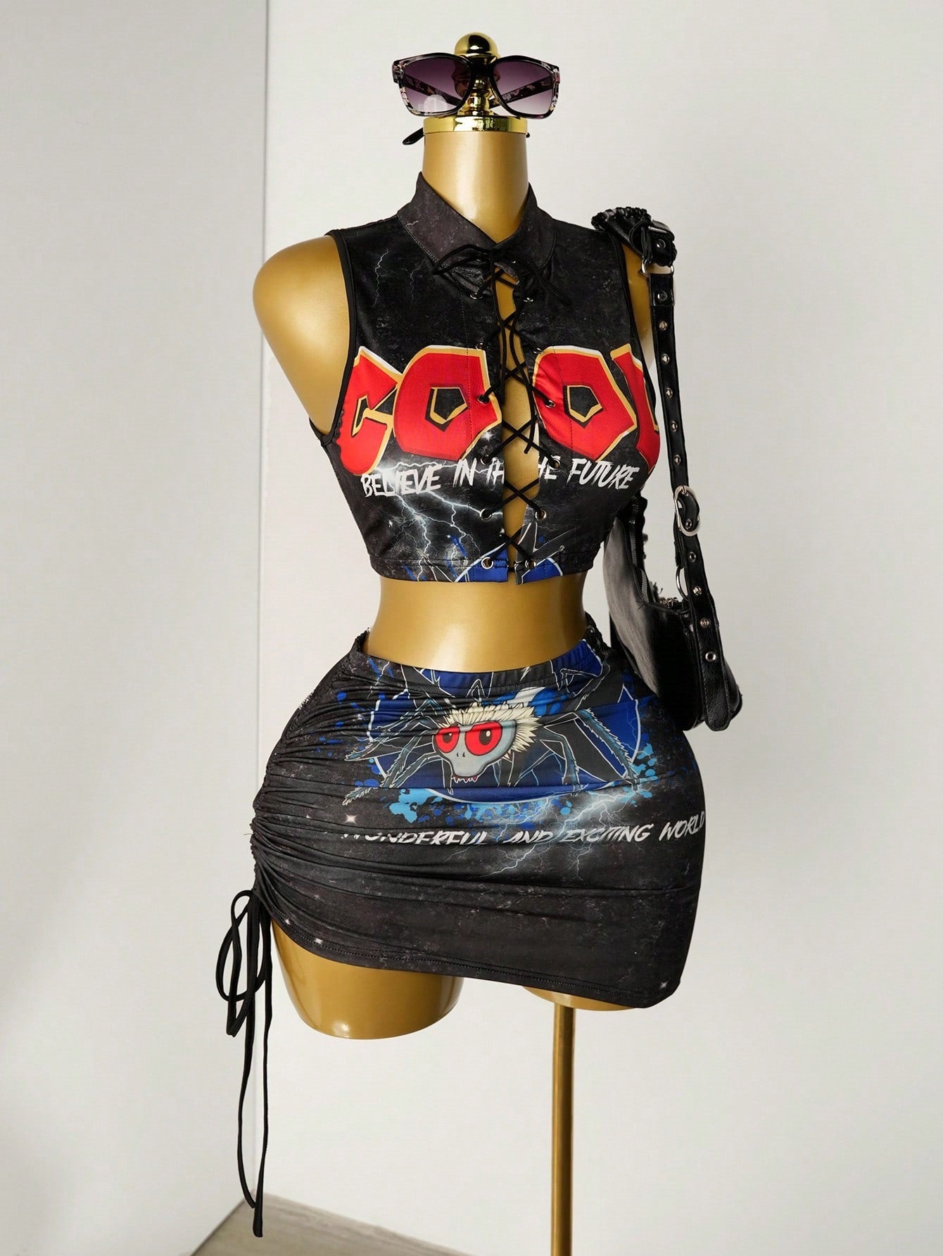 Women's Summer Halter Neck Lace-Up Printed Shorts Set 5