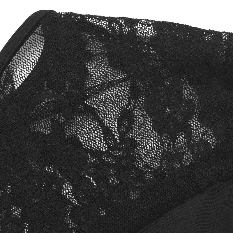 Autumn Solid Color Slash Shoulder Long Sleeve Sexy Lace Patchwork Short Dress 9