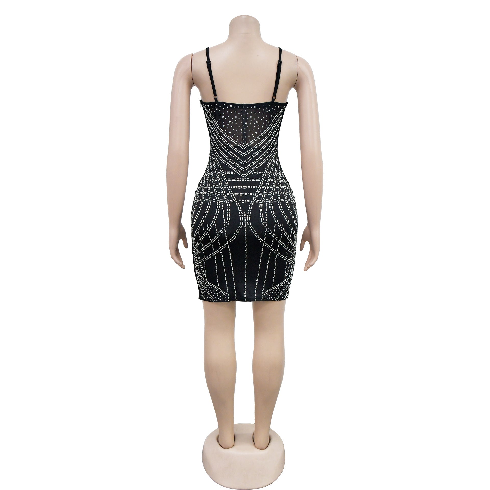 Women's Fashion Solid Color Mesh Beaded Straps Bodycon Club Dress 11