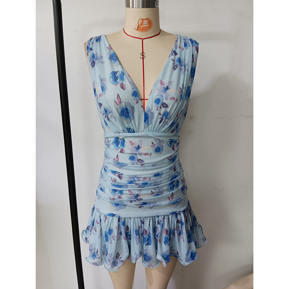 Spring and summer women's sexy mesh print Beach Holidays Bodycon dress 5