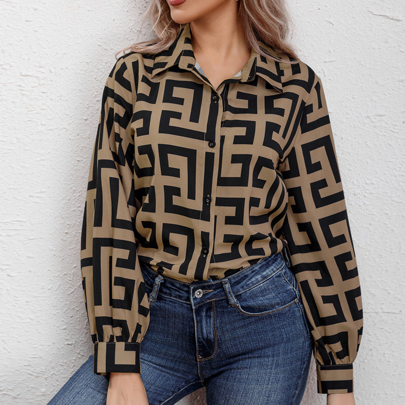 Women long sleeve loose print shirt 6