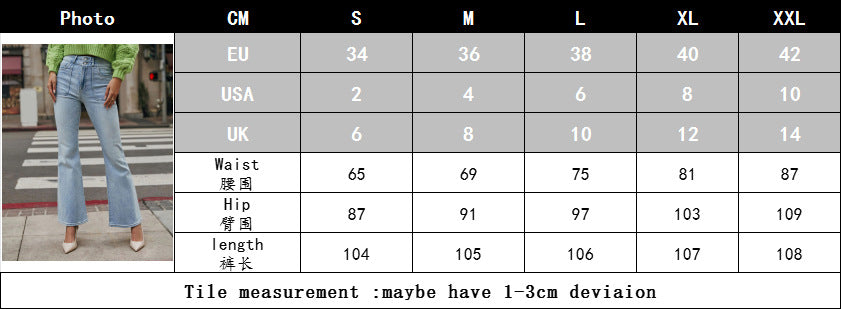 Women Elastic Bell Bottom Button Denim Pants 5