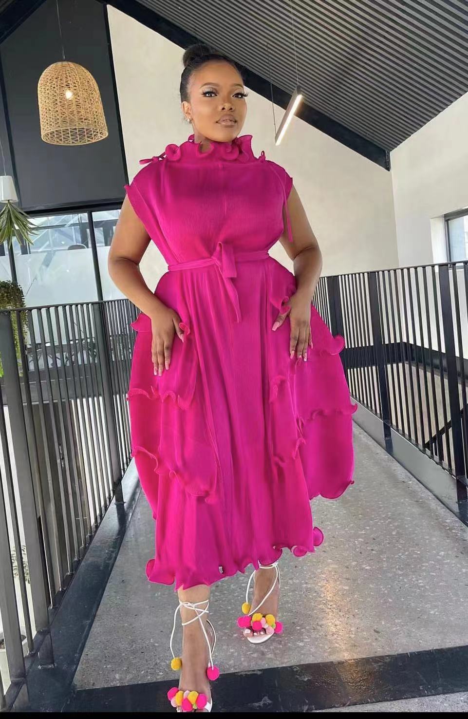 Plus Size African Women French Ruffle Edge Elegant Dress 5