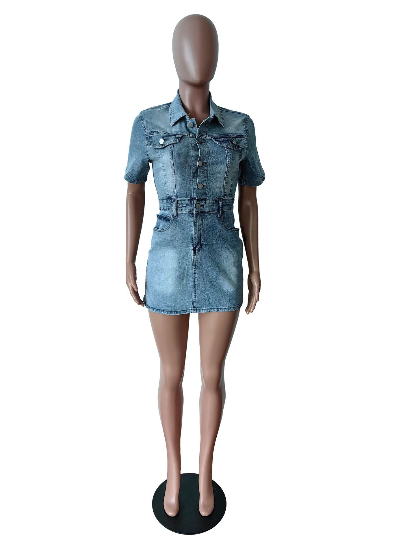 Spring/Summer Denim Short Sleeve Fashion Slim Fit Dress 7