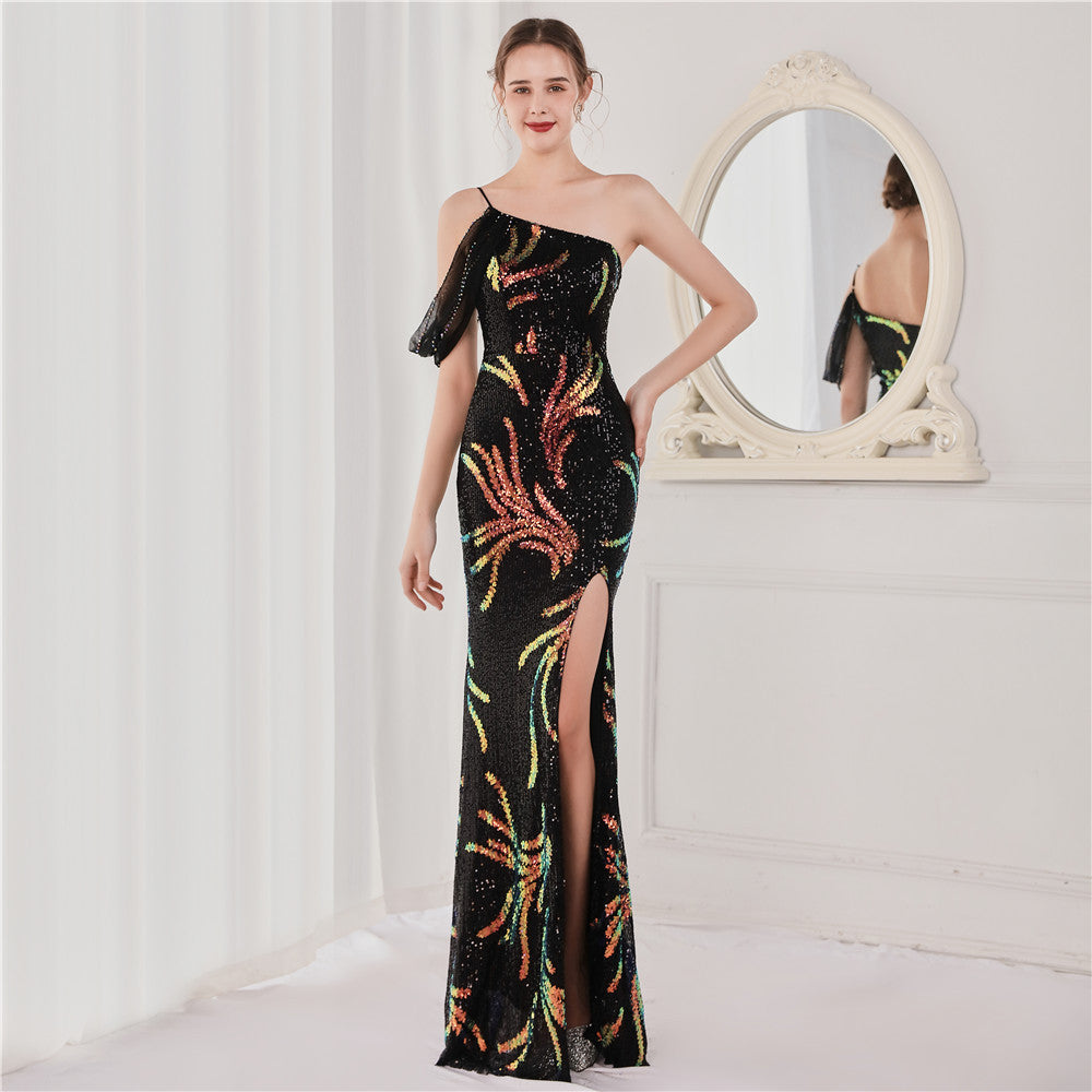Summer Sequin One Shoulder Slit Long Evening Dress 15