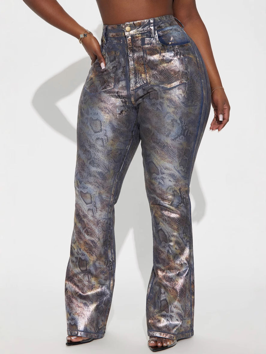 Women Sexy Stretchy Print Strapless Top and Pants 2-Piece Set 4