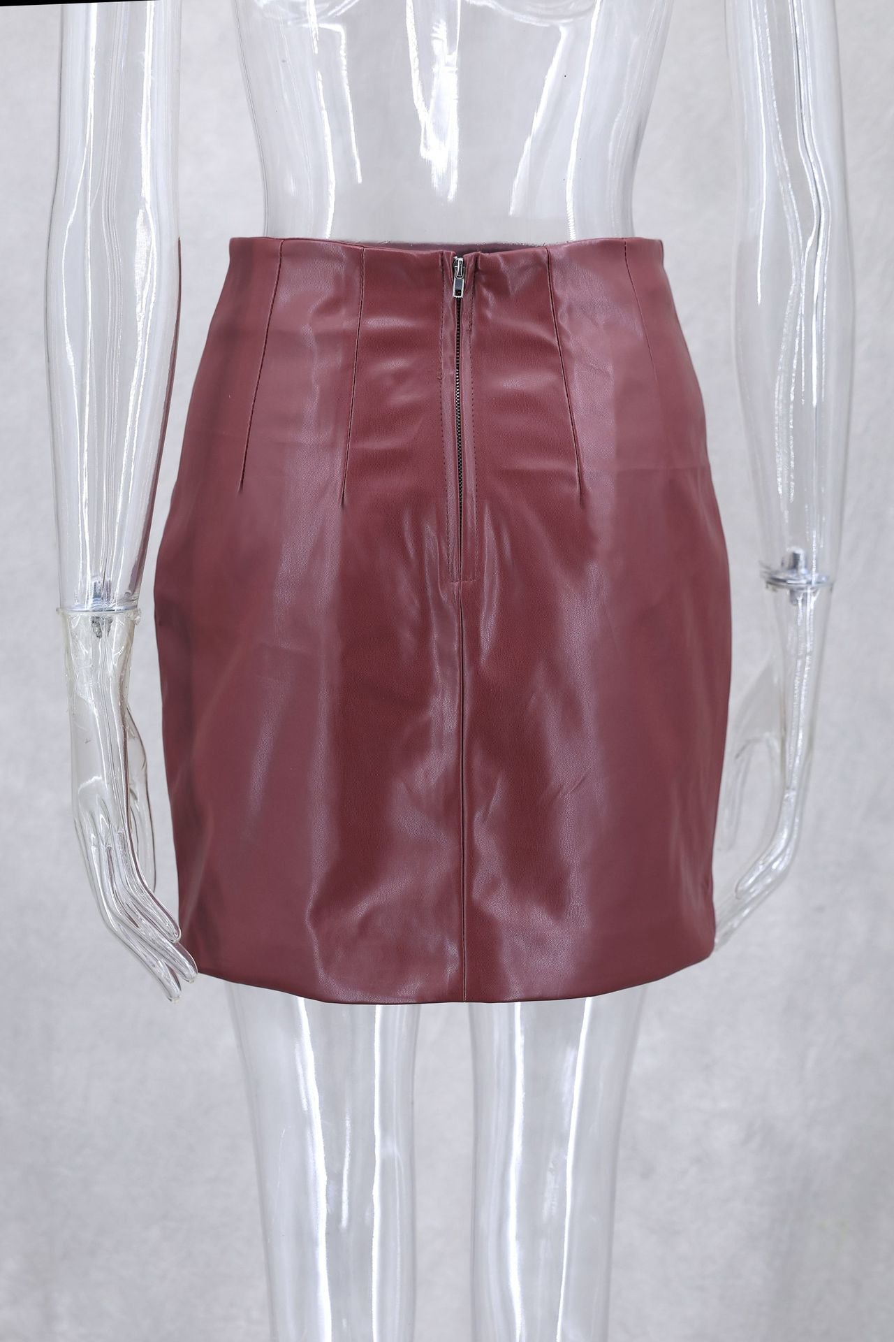 Autumn Winter Slim Fit Chic Leather Jacket Skirt Suit 15
