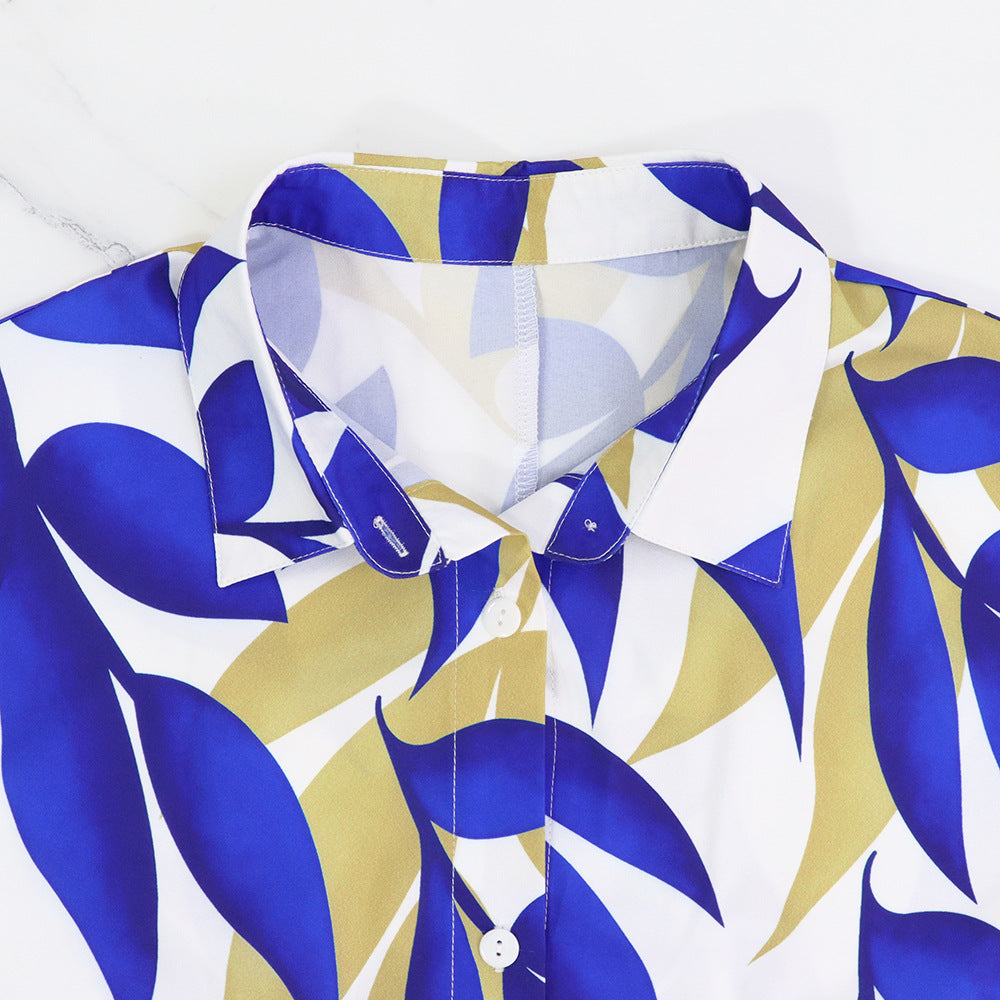 Summer Women Fashion Printed Short Sleeve Casual Shirt Dress 7