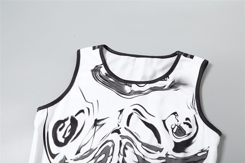 Autumn And Winter Trendy Women's Fashion Print Round Neck Sleeveless Bodycon Dress 12