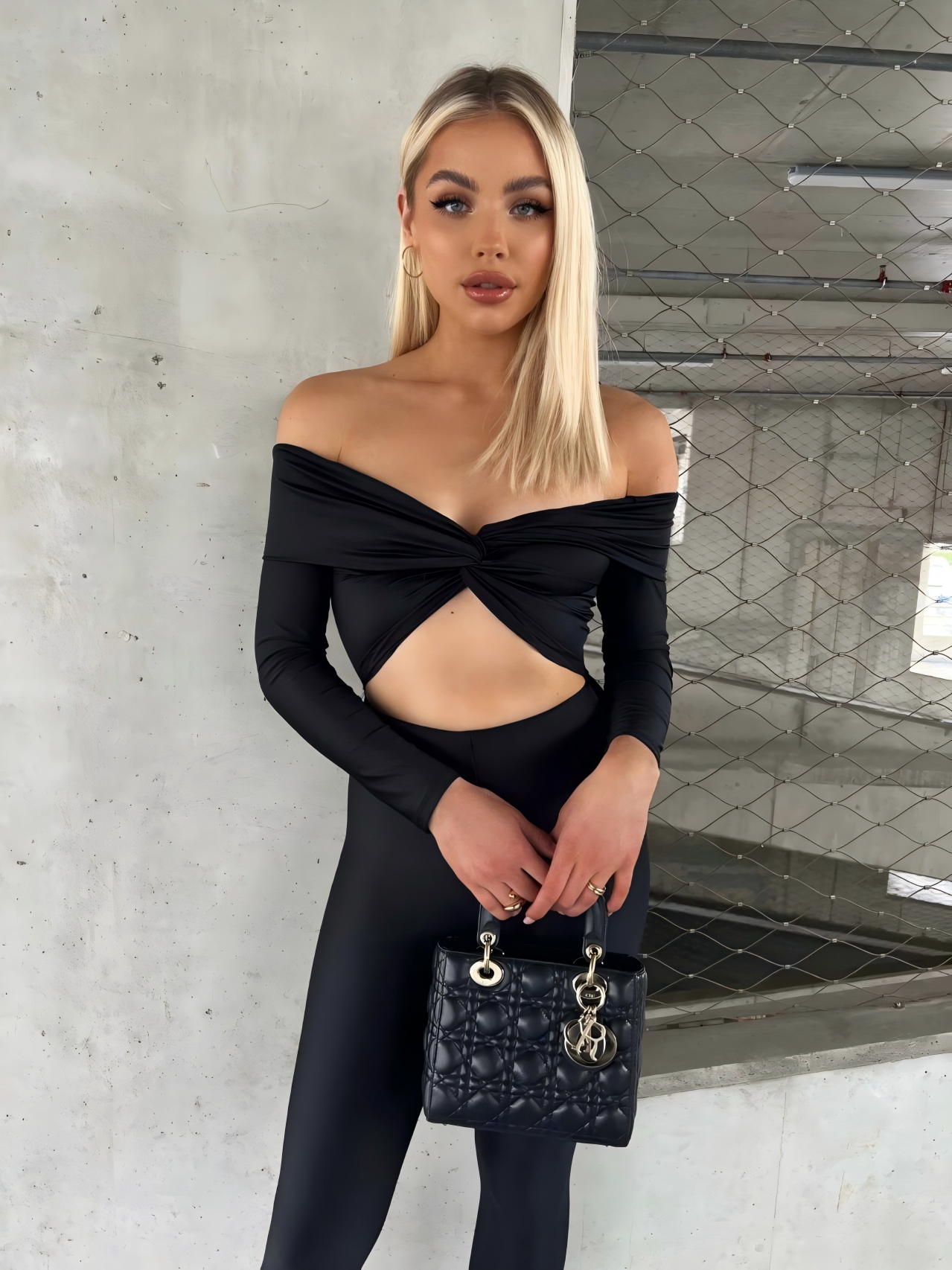 Sexy Women's Solid Color Off Shoulder Hollow Long Sleeve Tight Slim Jumpsuit 13