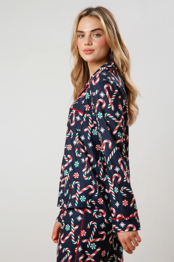 Christmas Women Printed Casual Long-Sleeve Top and Pajama Two-Piece Set 11