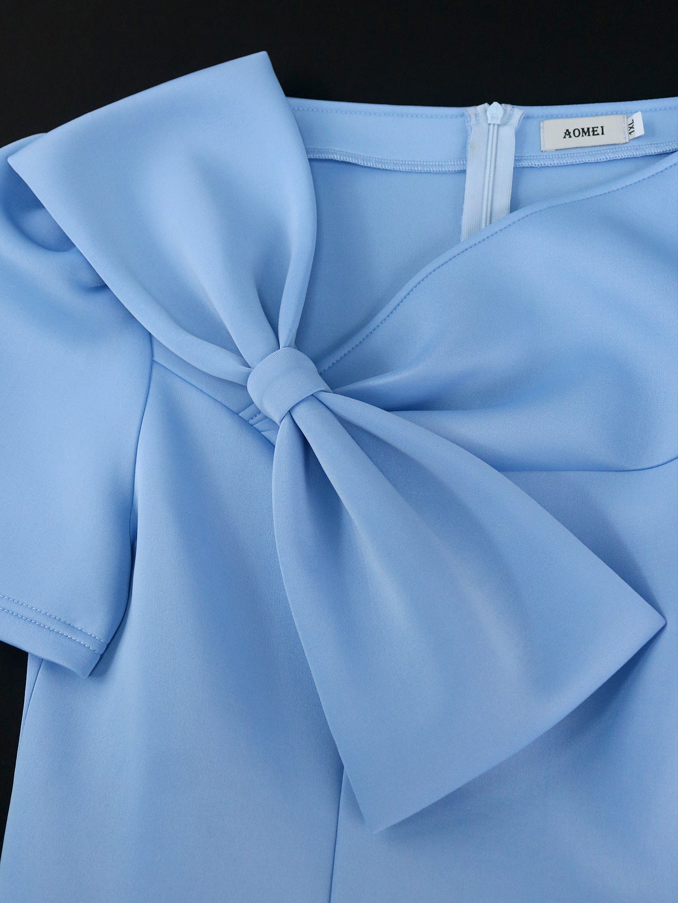 Plus Size Women Slash Shoulder Bow Dress 5