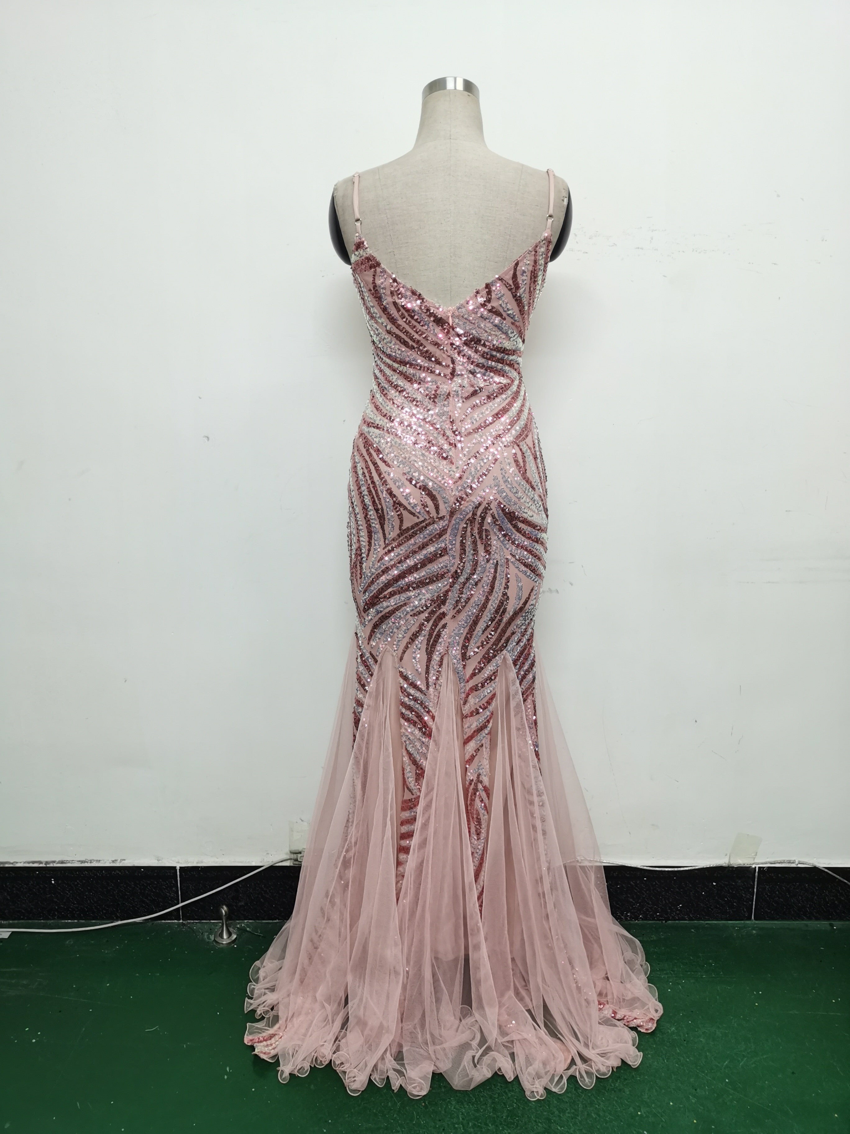 Sequin Patchwork Mesh Strap evening dress 35