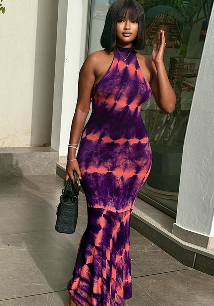 Elegant Printed High Neck Long Dress