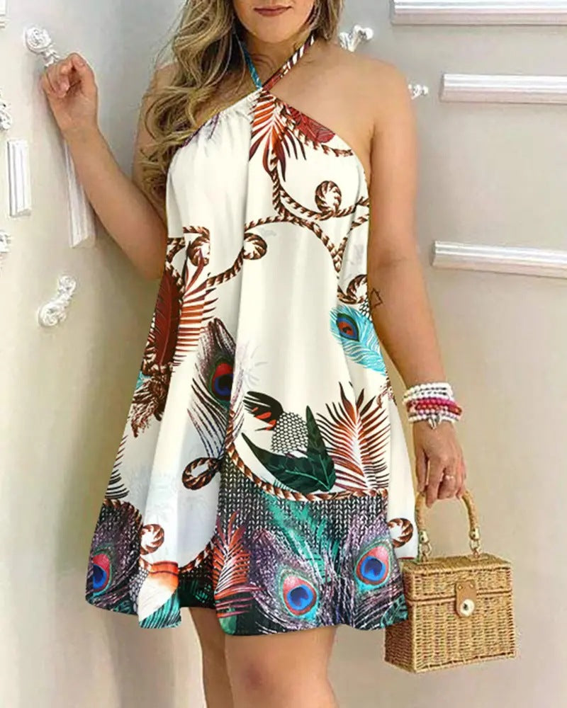 Summer Print Halter Neck Short Beach Dress 8